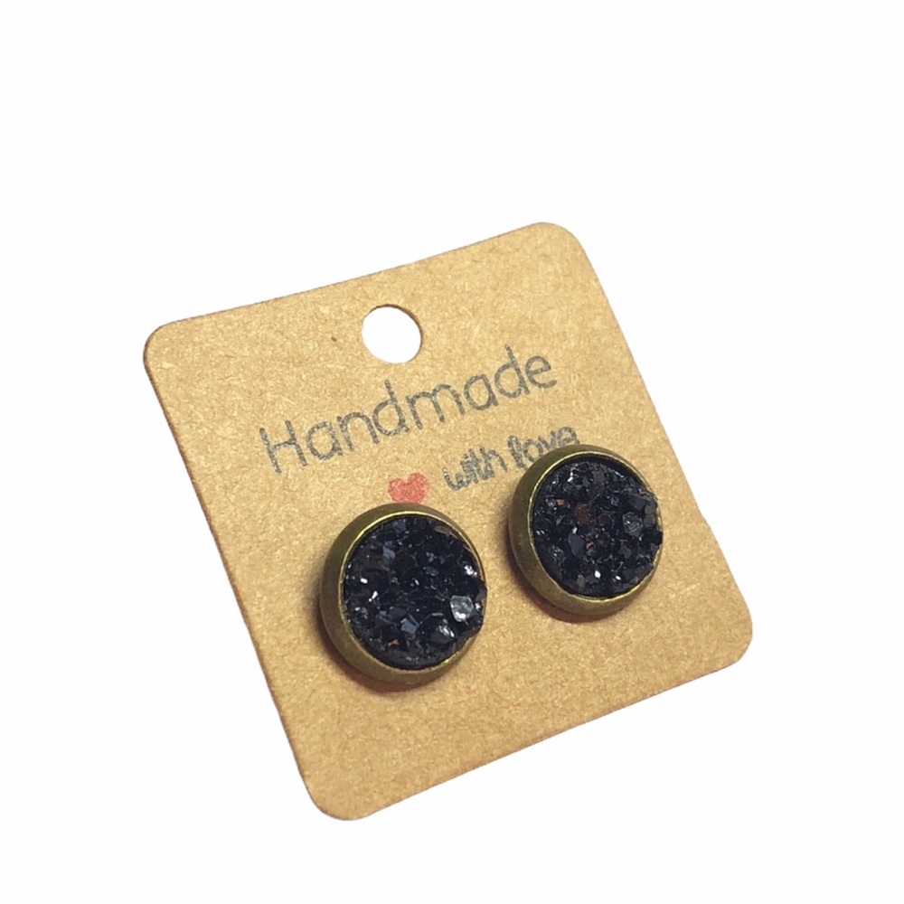 Chunky Black Druzy Bronze Stud Earrings! - Picture 3 of 16